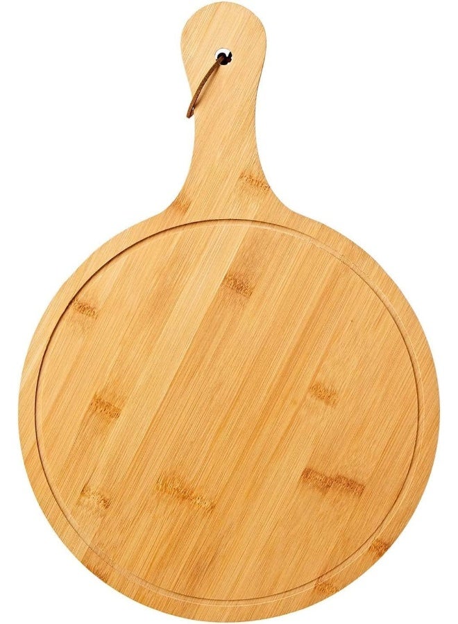 ECVV Natural Bamboo Pizza Tray, Multifunctional Pizza Board, Pizza Paddle with Handle for Baking Pizza, Bread, Cutting Fruit, Vegetables, Cheese (8 Inch) Brown  - Image 1