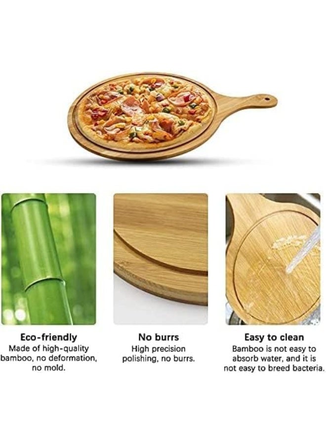 ECVV Natural Bamboo Pizza Tray, Multifunctional Pizza Board, Pizza Paddle with Handle for Baking Pizza, Bread, Cutting Fruit, Vegetables, Cheese (8 Inch) Brown  - Image 4