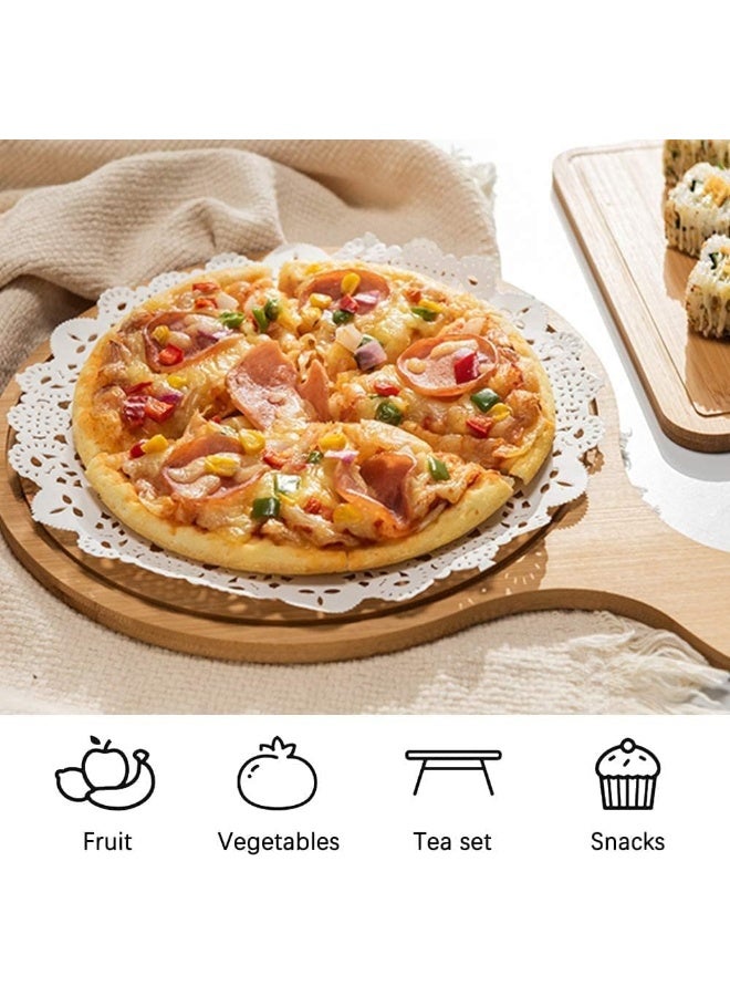 ECVV Natural Bamboo Pizza Tray, Multifunctional Pizza Board, Pizza Paddle with Handle for Baking Pizza, Bread, Cutting Fruit, Vegetables, Cheese (8 Inch) Brown  - Image 5