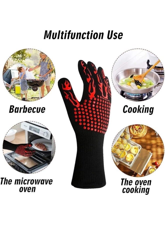 إي سي في في BBQ Gloves, Oven Gloves 1472℉ High Temperature Resistant Protective Gloves Food Grade Kitchen Grill Gloves, Silicone Non-Slip Cooking Gloves for Barbecue, Cooking, Baking, Welding, Cutting Red  - Image 2