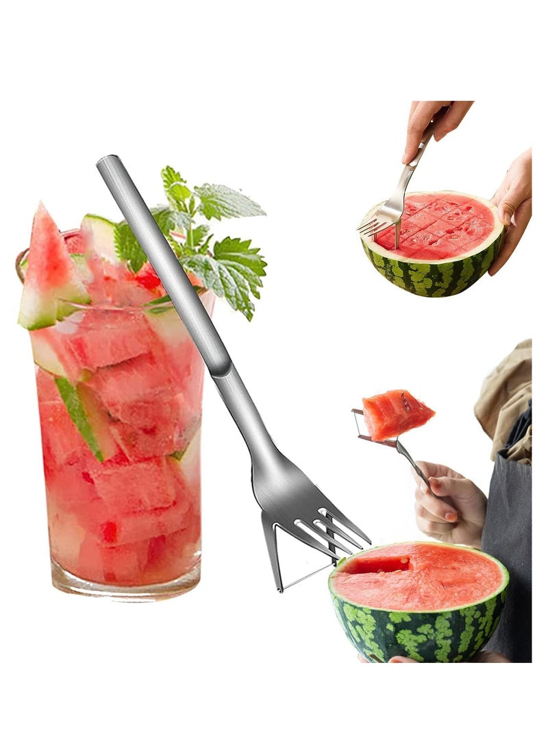 ECVV 2-in-1 Watermelon Slicer Cutter, Fork Slicer, Summer Cutting Artifact, Stainless Steel Fruit Forks Knife for Family Parties Camping, Silver, LC-FSLICER01  - Image 1