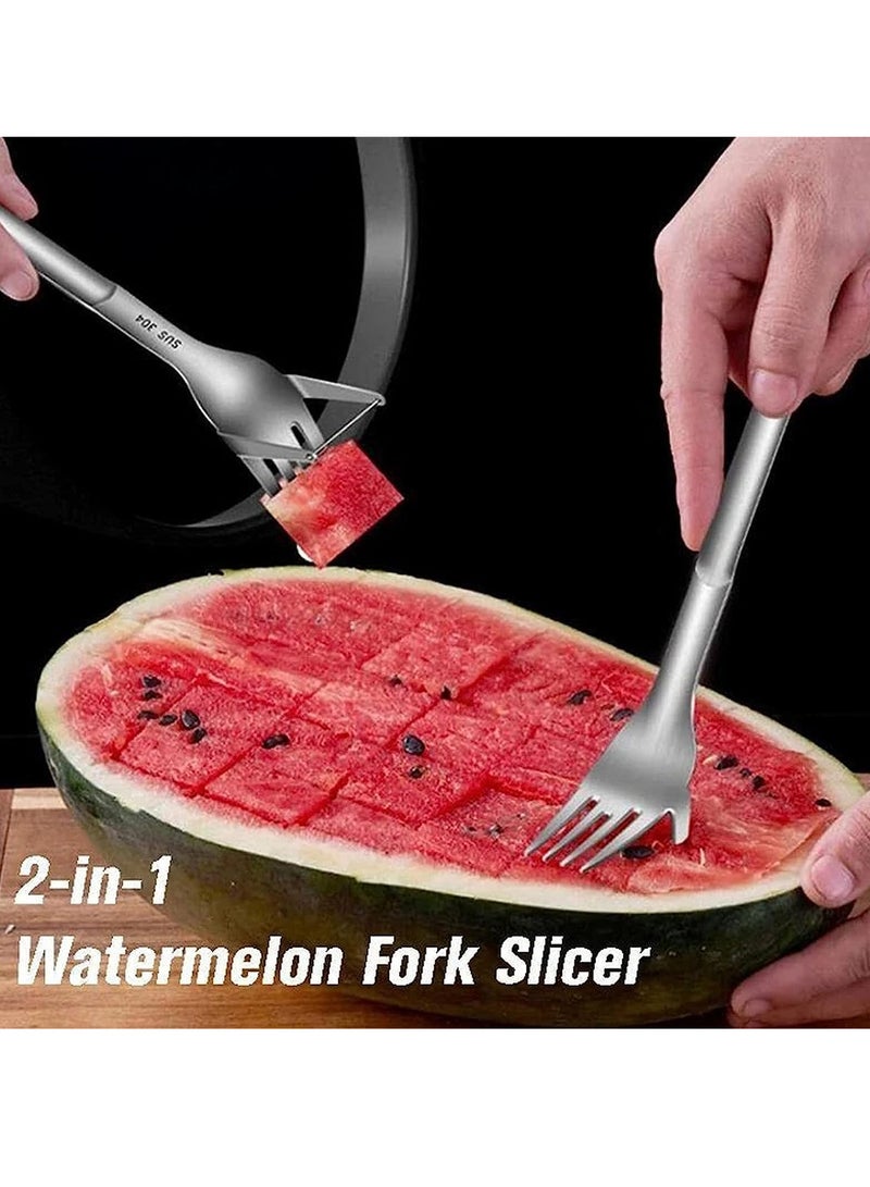 ECVV 2-in-1 Watermelon Slicer Cutter, Fork Slicer, Summer Cutting Artifact, Stainless Steel Fruit Forks Knife for Family Parties Camping, Silver, LC-FSLICER01  - Image 2