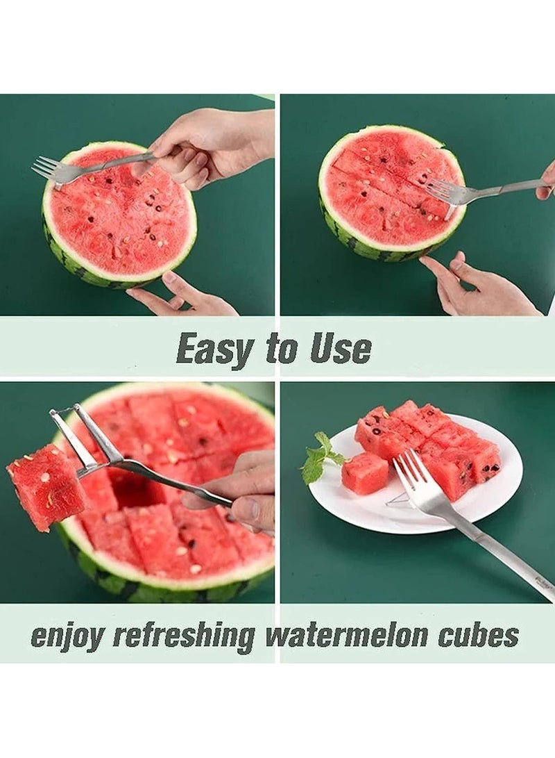 ECVV 2-in-1 Watermelon Slicer Cutter, Fork Slicer, Summer Cutting Artifact, Stainless Steel Fruit Forks Knife for Family Parties Camping, Silver, LC-FSLICER01  - Image 4