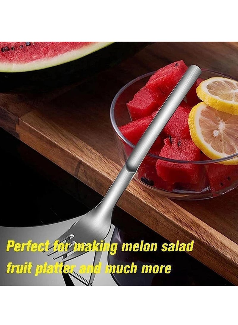 ECVV 2-in-1 Watermelon Slicer Cutter, Fork Slicer, Summer Cutting Artifact, Stainless Steel Fruit Forks Knife for Family Parties Camping, Silver, LC-FSLICER01  - Image 3