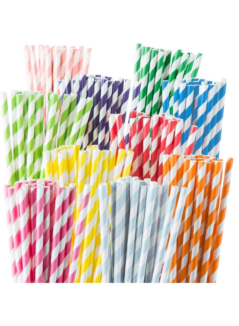 إي سي في في 100 Biodegradable Paper Straws - Rainbow Stripes - Eco-Friendly & Durable  - Image 1