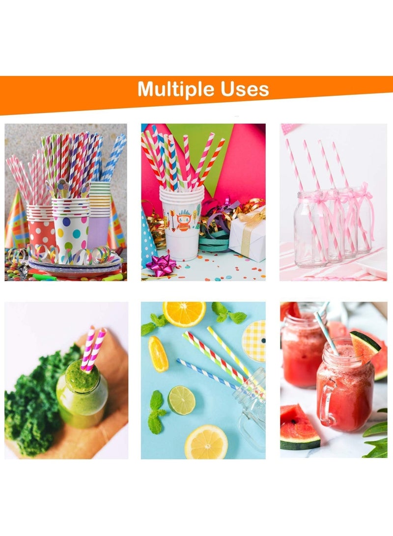 إي سي في في 100 Biodegradable Paper Straws - Rainbow Stripes - Eco-Friendly & Durable  - Image 2