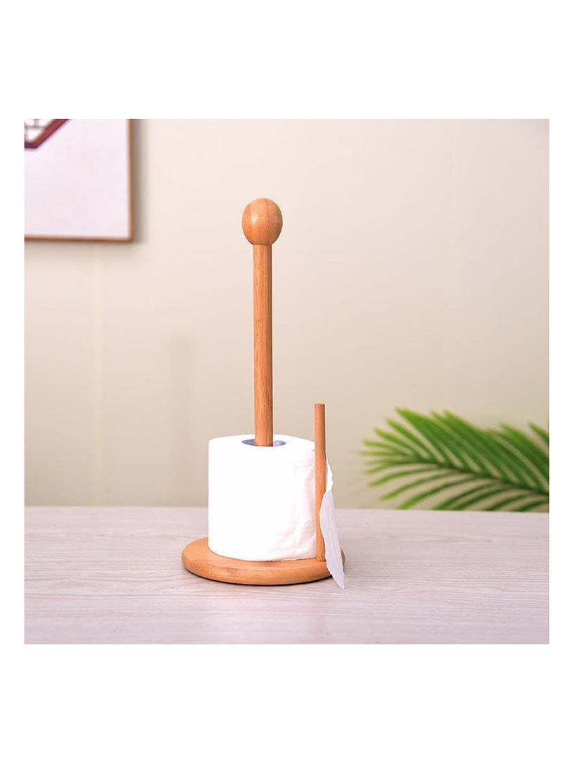 ECVV ECVV Bamboo Roll Holder countertop Tissue Stand Bamboo Paper Towel Holder Kitchen Paper Towel Stand Tissue Holder Paper Towel Holders Tissue Paper Bamboo Toilet | Round Shape Brown  - Image 2