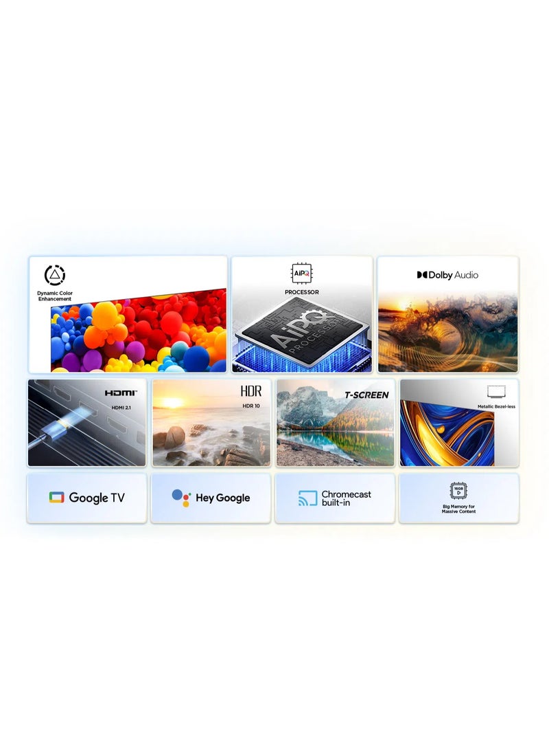 TCL - 55 Inch P655 4K UHD Smart TV with AiPQ Processor, Dolby Audio, HDR 10, Dynamic Color Enhancement, Metallic Bezel-less & Google TV 55P655 Black - Image 1