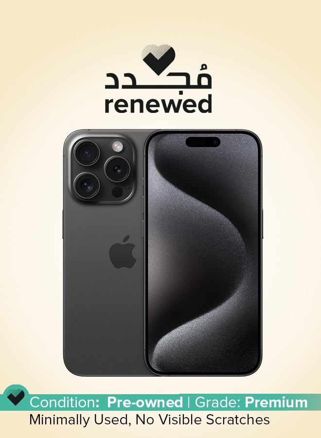 ابل  Renewed - iPhone 15 Pro Physical Dual SIM 128GB Black Titanium 5G Without Facetime - Image 1