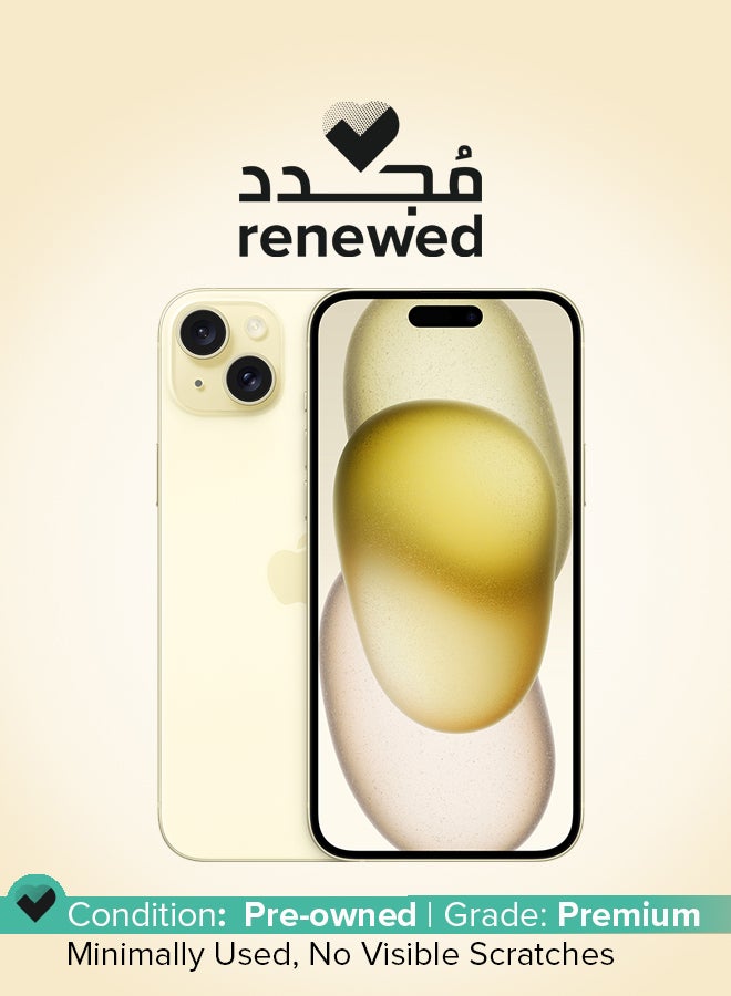 ابل  مجدد - آيفون 15 بلس شريحة مزدوجة فعلية 128 جيجابايت أصفر 5G بدون فيس تايم - Image 1