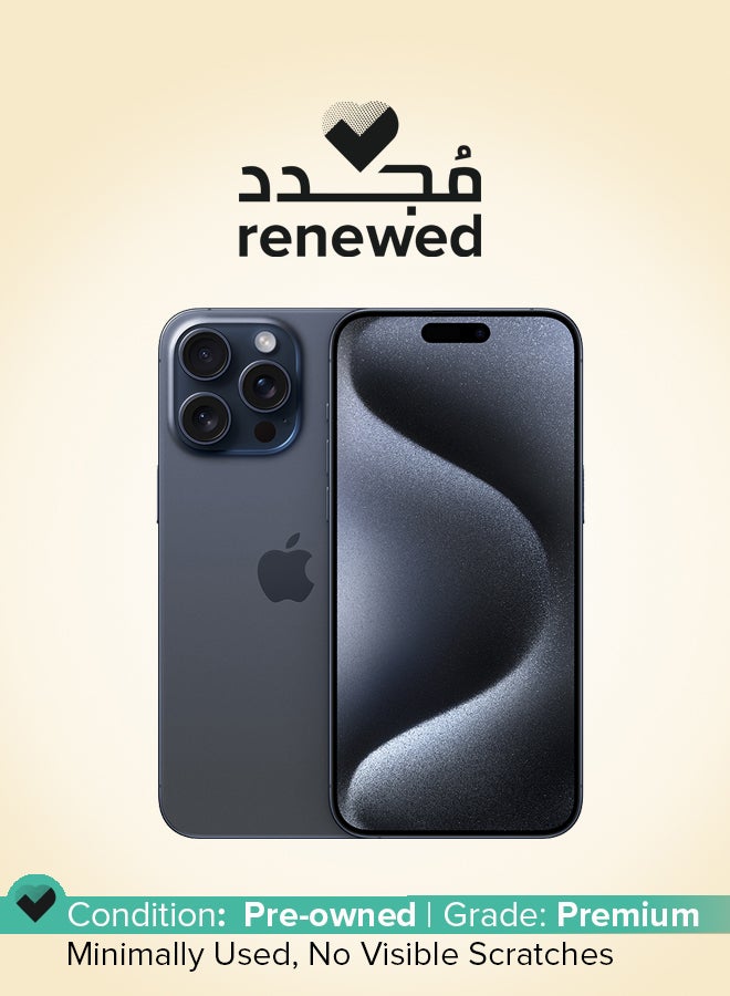 ابل  Renewed - iPhone 15 Pro Max Physical Dual SIM 256GB Blue Titanium 5G Without Facetime - Image 1