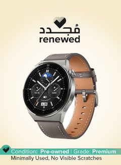 HUAWEI Renewed - Watch GT 3 Pro SmartWatch Heart Rate & Blood Oxygen Monitoring Light Titanium Case 46mm Grey Leather Strap  - Image 1