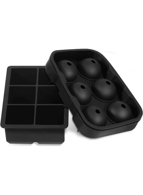 Large Size Ice Maker Hold Silicone Cube Tray And Ball (Set Of 2) Black