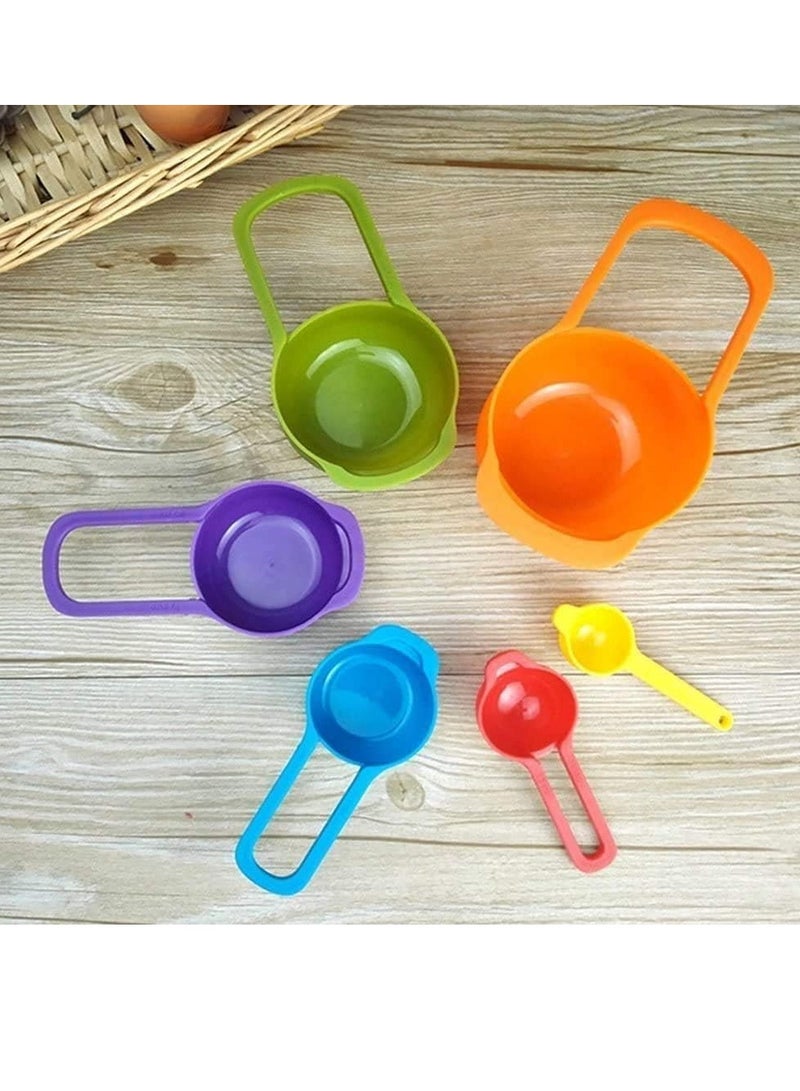 ECVV - 6 Pcs of Plastic Measuring Cups and Spoons Set. Stackable, Space Saving, Multicolour - Image 1