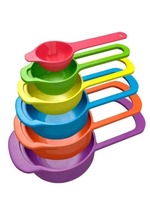 6 Pcs of Plastic Measuring Cups and Spoons Set. Stackable, Space Saving, Multicolour