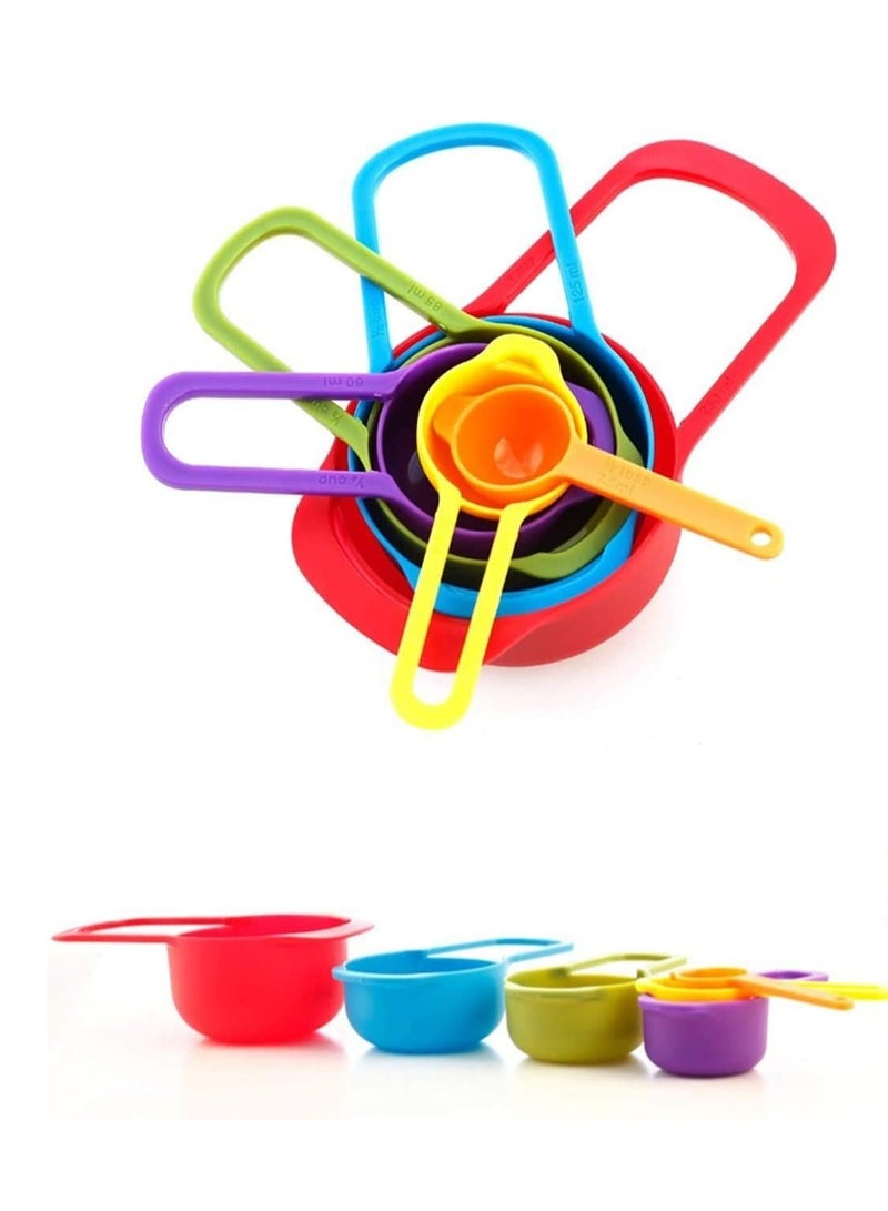 ECVV - 6 Pcs of Plastic Measuring Cups and Spoons Set. Stackable, Space Saving, Multicolour - Image 1
