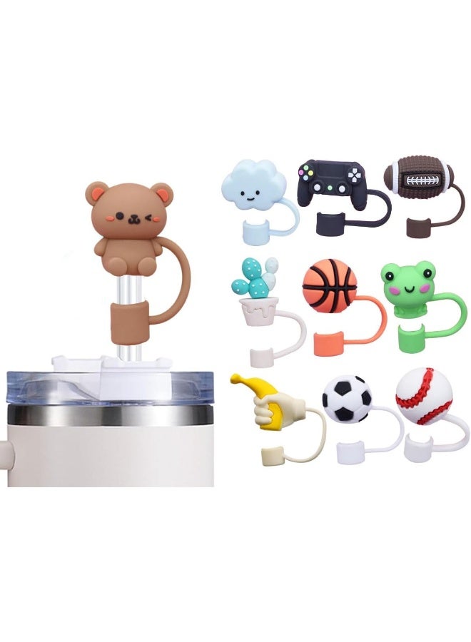 ECVV 10Pcs Straw Cover Cap for Stanley Cup Cute Silicone Straw Lids, Reusable Dust-Proof Straw Topper for Stanley Tumbler Accessories, 10mm Multicolor03  - Image 1