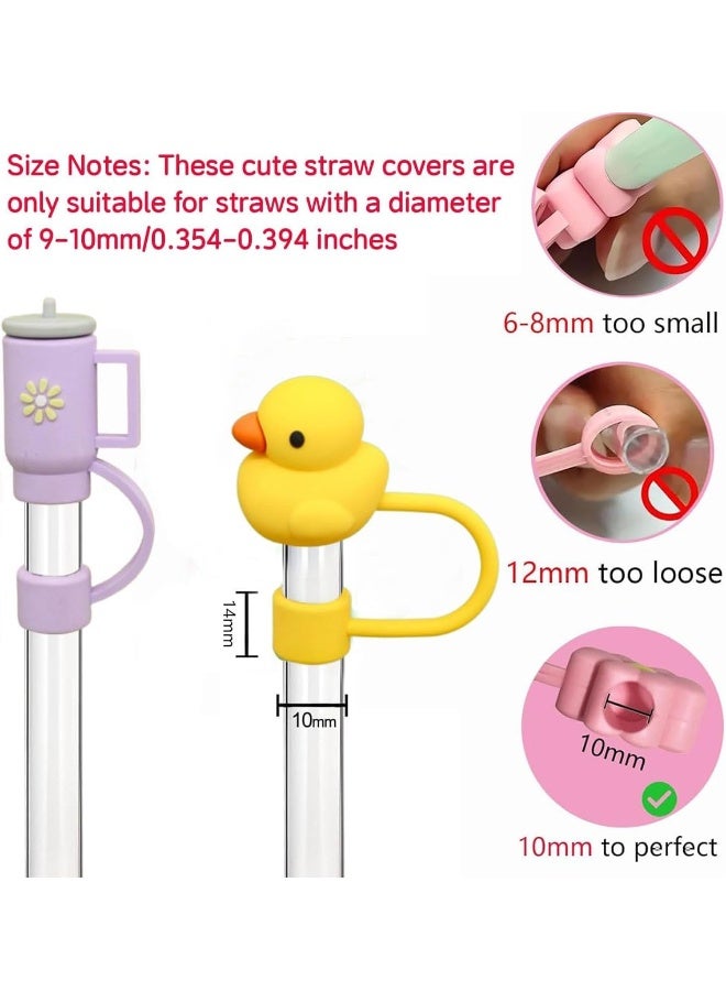 ECVV ECVV 10Pcs Straw Cover Cap for Stanley Cup Cute Cup and Flower Shape Silicone Straw Lids, Reusable Dust-Proof Straw Topper for Stanley Tumbler Accessories, 10mm Multicolor04  - Image 4