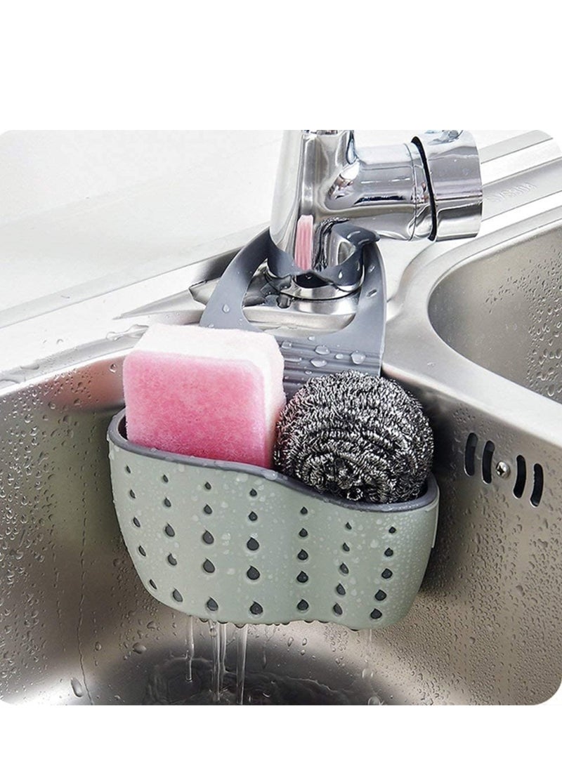 ECVV Sink Storage Basket/Kitchen Sink Sponge Holder/Kitchen Sink Caddy Sponge Holder kitchen faucet sponge Holder Hanging Ajustable Strap Faucet Caddy Kitchen Organizer Sink Accessories Random - Image 1