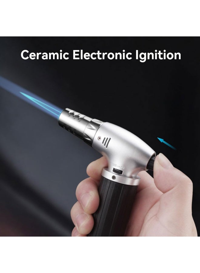 إي سي في في ECVV Portable Culinary Blow Torch Chef Cooking Torch Lighter Butane Refillable With Safety Lock For Cooking, Bbq, Baking, Brulee, Creme, DIY Soldering and More (Butane gas not included) Black  - Image 3
