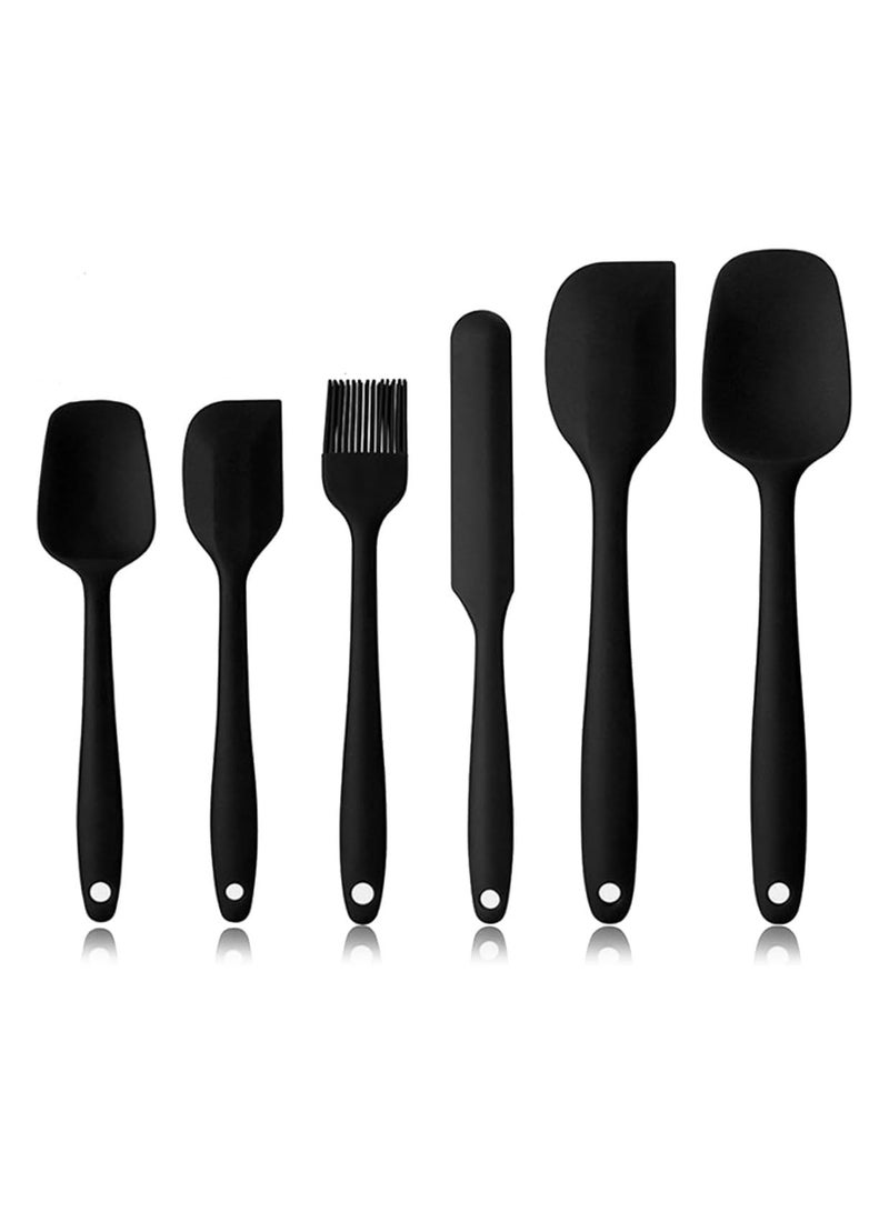 إي سي في في 6-Piece Silicone Spatula Set - Food Grade Kitchen Utensils Set with Heat Resistant BPA-Free Rubber Spatulas for Cooking, Baking, Mixing & Scraping(Black)  - Image 1