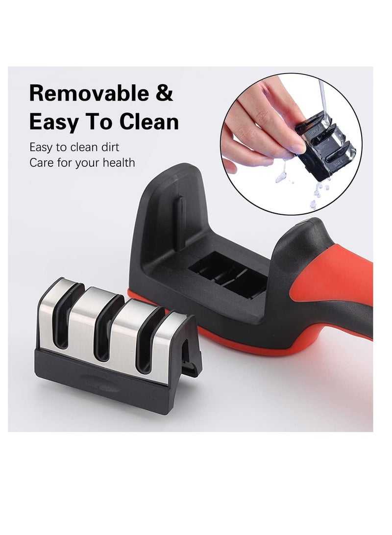ECVV 3 in 1 Knife Sharpener with 3 Stages, Handheld Knife Sharpener Helps Repair, Restore, Polish Blades, Including Straight, Serrated Blades and Scissors - Image 3