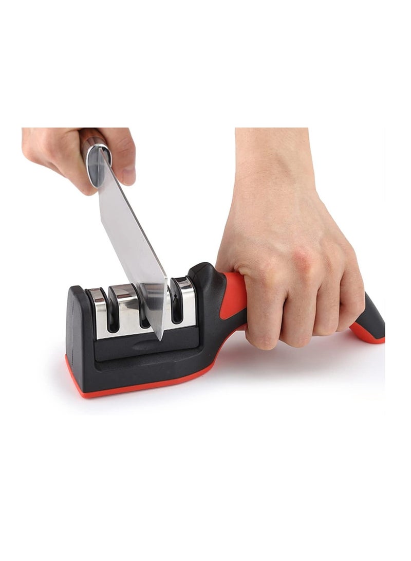 ECVV 3 in 1 Knife Sharpener with 3 Stages, Handheld Knife Sharpener Helps Repair, Restore, Polish Blades, Including Straight, Serrated Blades and Scissors - Image 1