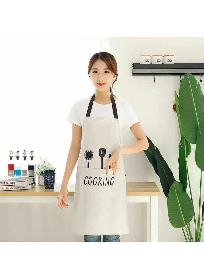 ECVV 2 Pack Kitchen Aprons with Pocket Adjustable Neck Strap Bib Apron Waterproof and Oil Proof Chef Cooking Apron for Home Kitchen, Cleaning, Gardening White, Black - Image 2