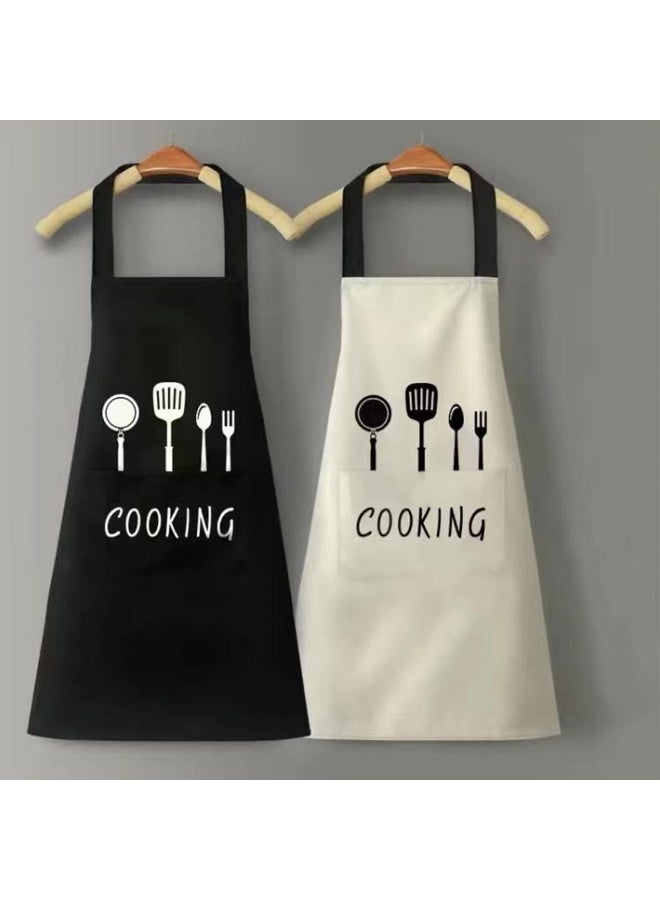 ECVV 2 Pack Kitchen Aprons with Pocket Adjustable Neck Strap Bib Apron Waterproof and Oil Proof Chef Cooking Apron for Home Kitchen, Cleaning, Gardening White, Black - Image 5