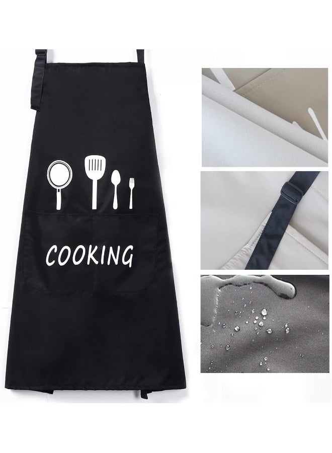ECVV 2 Pack Kitchen Aprons with Pocket Adjustable Neck Strap Bib Apron Waterproof and Oil Proof Chef Cooking Apron for Home Kitchen, Cleaning, Gardening White, Black - Image 4