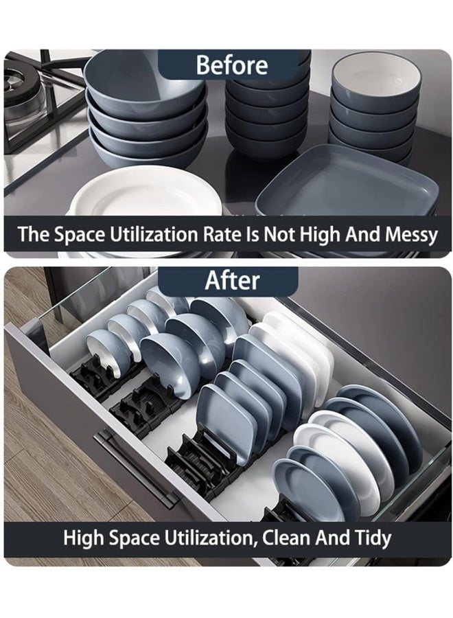 ECVV Alumium Dish Rack, Kitchen Small Bowl Drainer, Cabinet Storage Shelves, Plate Dish Bowl Rack Space Multifunction Kitchen Organizers Black - Image 2