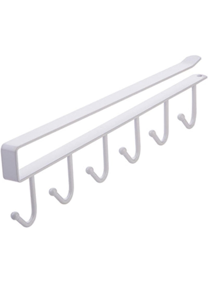 ECVV 1PCS Iron 6 Hooks Storage Shelf Wardrobe Cabinet Metal Under Shelves Mug Cup Hanger Bathroom White - Image 1