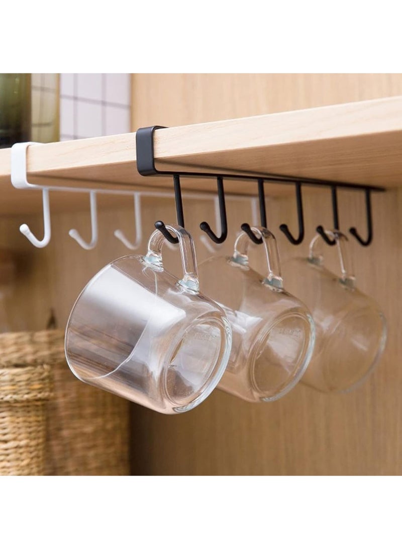 ECVV 1PCS Iron 6 Hooks Storage Shelf Wardrobe Cabinet Metal Under Shelves Mug Cup Hanger Bathroom White - Image 4