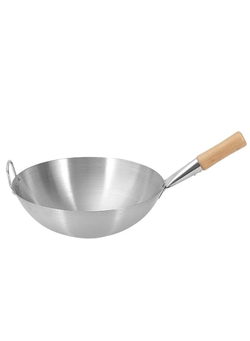 إي سي في في Stainless Steel Wok Pan Stir Fry Pan Deep Frying Wok Frying Skillet with Wooden Handle | 32cm Stainless Steel 32cm  - Image 1