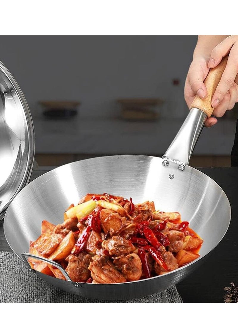 إي سي في في Stainless Steel Wok Pan Stir Fry Pan Deep Frying Wok Frying Skillet with Wooden Handle | 32cm Stainless Steel 32cm  - Image 2