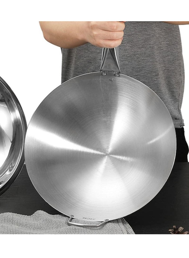 إي سي في في Stainless Steel Wok Pan Stir Fry Pan Deep Frying Wok Frying Skillet with Wooden Handle | 32cm Stainless Steel 32cm  - Image 5