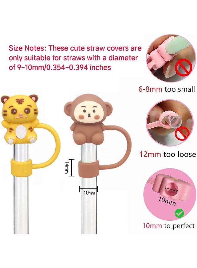 ECVV 10Pcs Straw Cover Cap for Stanley Cup Cute Animal Shape Silicone Straw Lids, Reusable Dust-Proof Straw Topper for Stanley Tumbler Accessories, 10mm Multicolor01  - Image 4