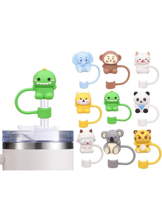 ECVV 10Pcs Straw Cover Cap for Stanley Cup Cute Animal Shape Silicone Straw Lids, Reusable Dust-Proof Straw Topper for Stanley Tumbler Accessories, 10mm Multicolor01  - Image 1