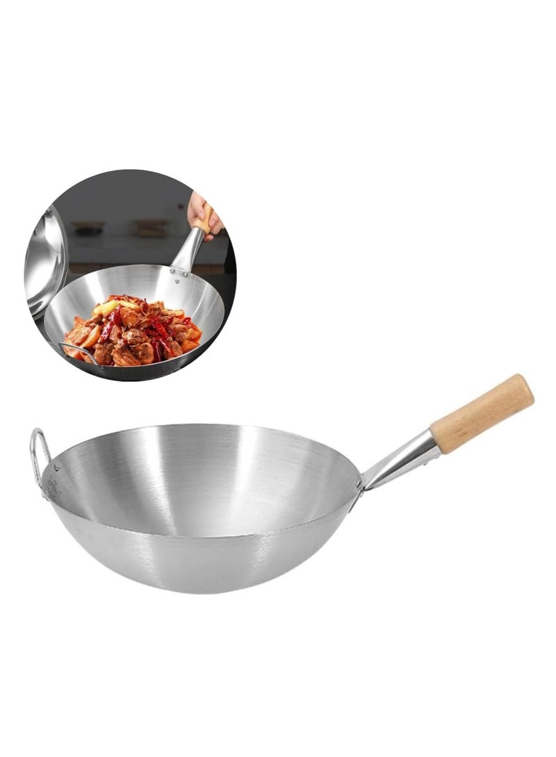 ECVV Stainless Steel Wok Pan Stir Fry Pan Deep Frying Wok Frying Skillet with Wooden Handle | 34cm 34cmcm - Image 1