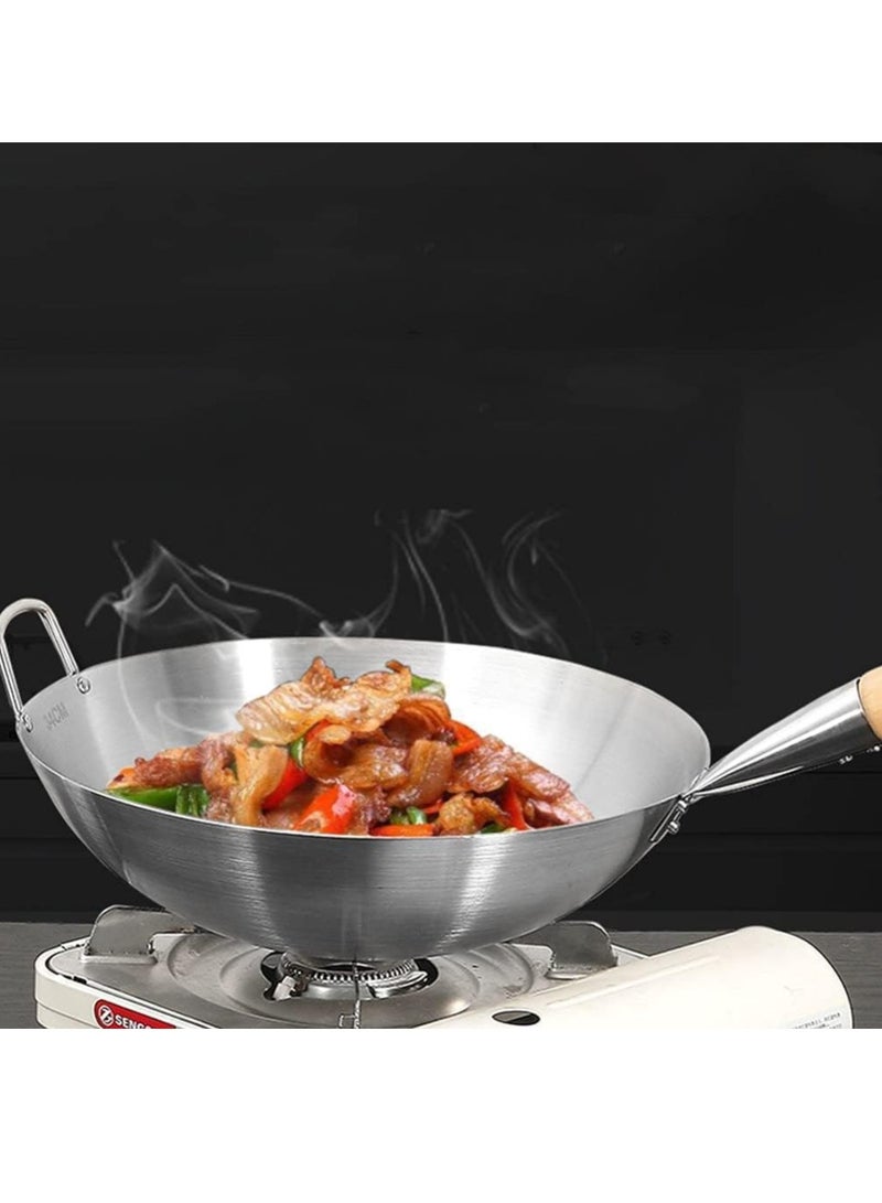 ECVV Stainless Steel Wok Pan Stir Fry Pan Deep Frying Wok Frying Skillet with Wooden Handle | 34cm 34cmcm - Image 3