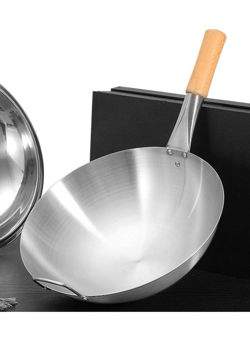 ECVV Stainless Steel Wok Pan Stir Fry Pan Deep Frying Wok Frying Skillet with Wooden Handle | 34cm 34cmcm - Image 4