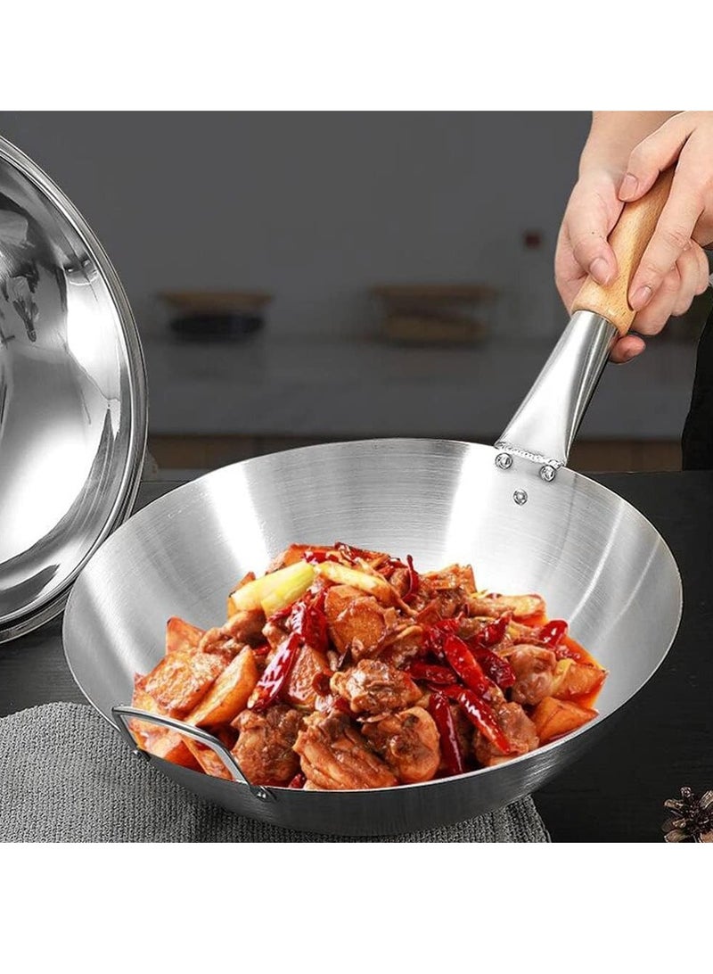 ECVV Stainless Steel Wok Pan Stir Fry Pan Deep Frying Wok Frying Skillet with Wooden Handle | 34cm 34cmcm - Image 2