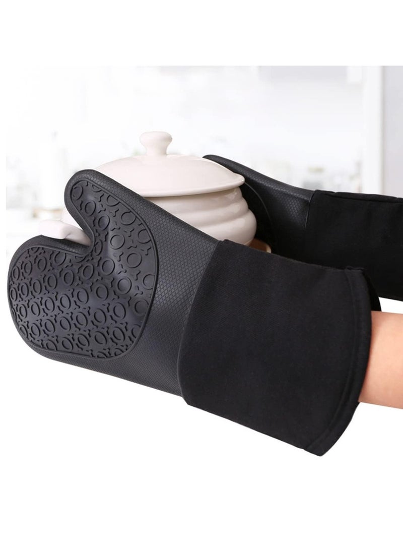 إي سي في في Black Silicone Oven Mitts Waterproof Heat Resistant BBQ Baking Gloves Long Oven Mitt Pot Holders for Kitchen Cooking Baking Grilling Black  - Image 2