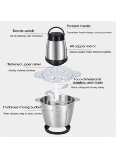 ECVV Food Chopper Meat Mincer 3L 1200W Electric Meat Grinder Blender Mincer Mixer Meat Chopper Stainless Steel Electric Chopper Automatic Food Processor Machine  - Image 4