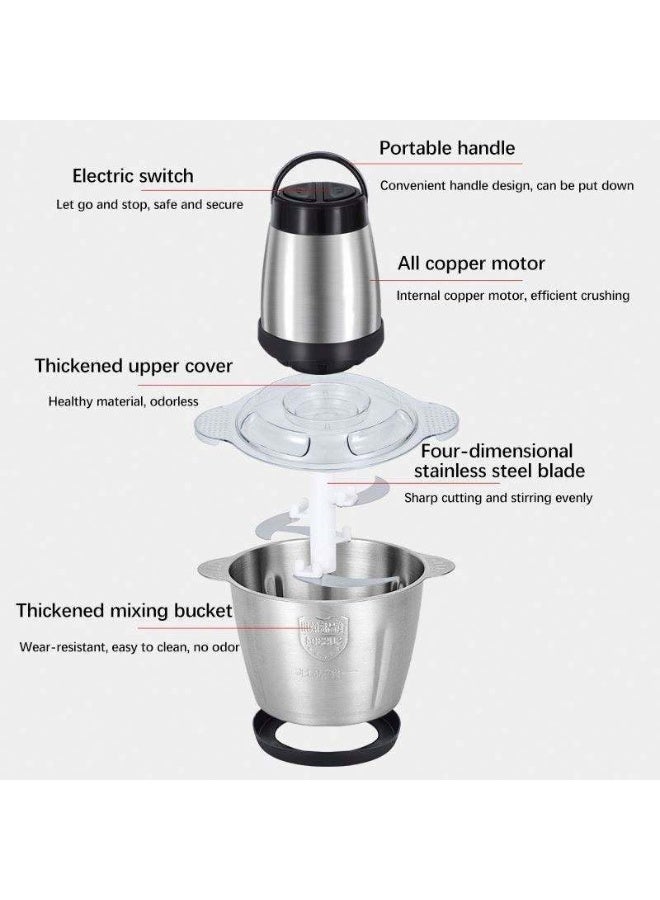 إي سي في في Food Chopper Meat Mincer 3L 1200W Electric Meat Grinder Blender Mincer Mixer Meat Chopper Stainless Steel Electric Chopper Automatic Food Processor Machine  - Image 4