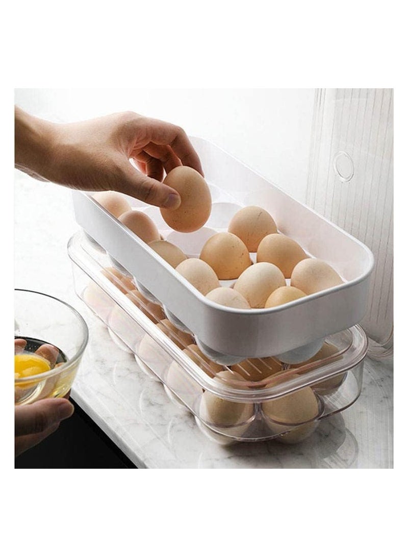 ECVV - Home Egg Container For Refrigerator 16 Egg Container With Lid & Handle, Egg Holder For Refrigerator, Egg Storage & Egg Tray Clear 5x3x12cm - Image 1