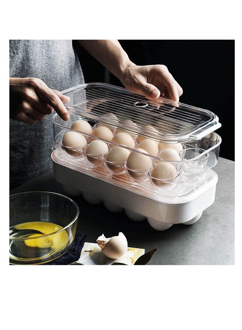 ECVV - Home Egg Container For Refrigerator 16 Egg Container With Lid & Handle, Egg Holder For Refrigerator, Egg Storage & Egg Tray Clear 5x3x12cm - Image 1