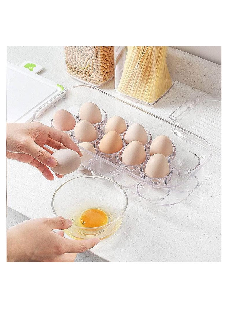 ECVV - Home Egg Container For Refrigerator 16 Egg Container With Lid & Handle, Egg Holder For Refrigerator, Egg Storage & Egg Tray Clear 5x3x12cm - Image 1