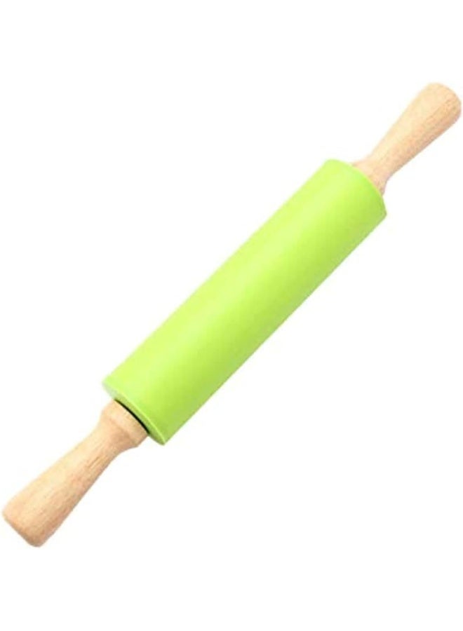 ECVV Silicone Non Stick Rolling Pin Wooden Handle Flour Dough Pastry Roller Baking Tools, Rolling Pins - Image 1