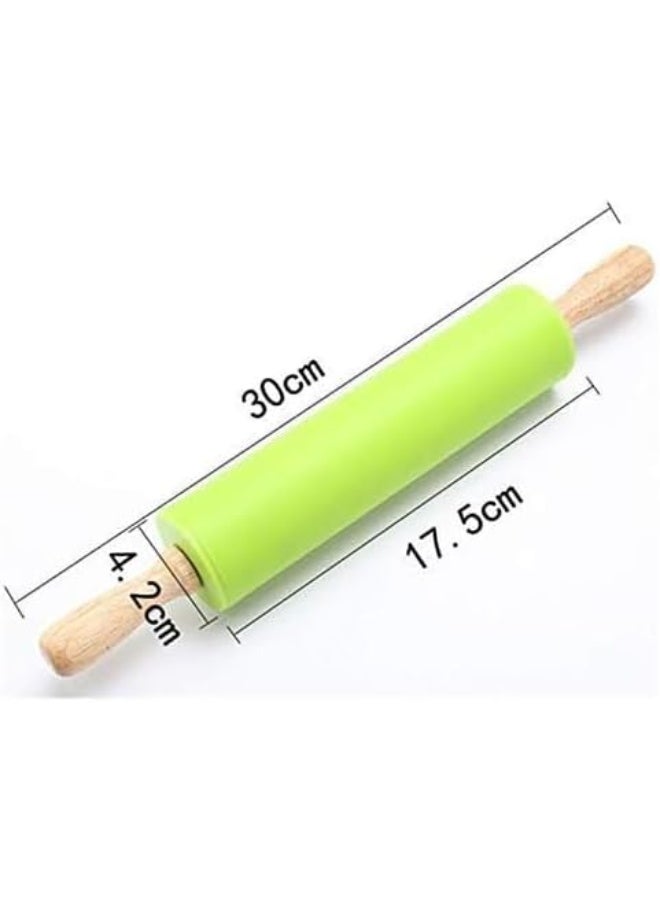 ECVV Silicone Non Stick Rolling Pin Wooden Handle Flour Dough Pastry Roller Baking Tools, Rolling Pins - Image 2